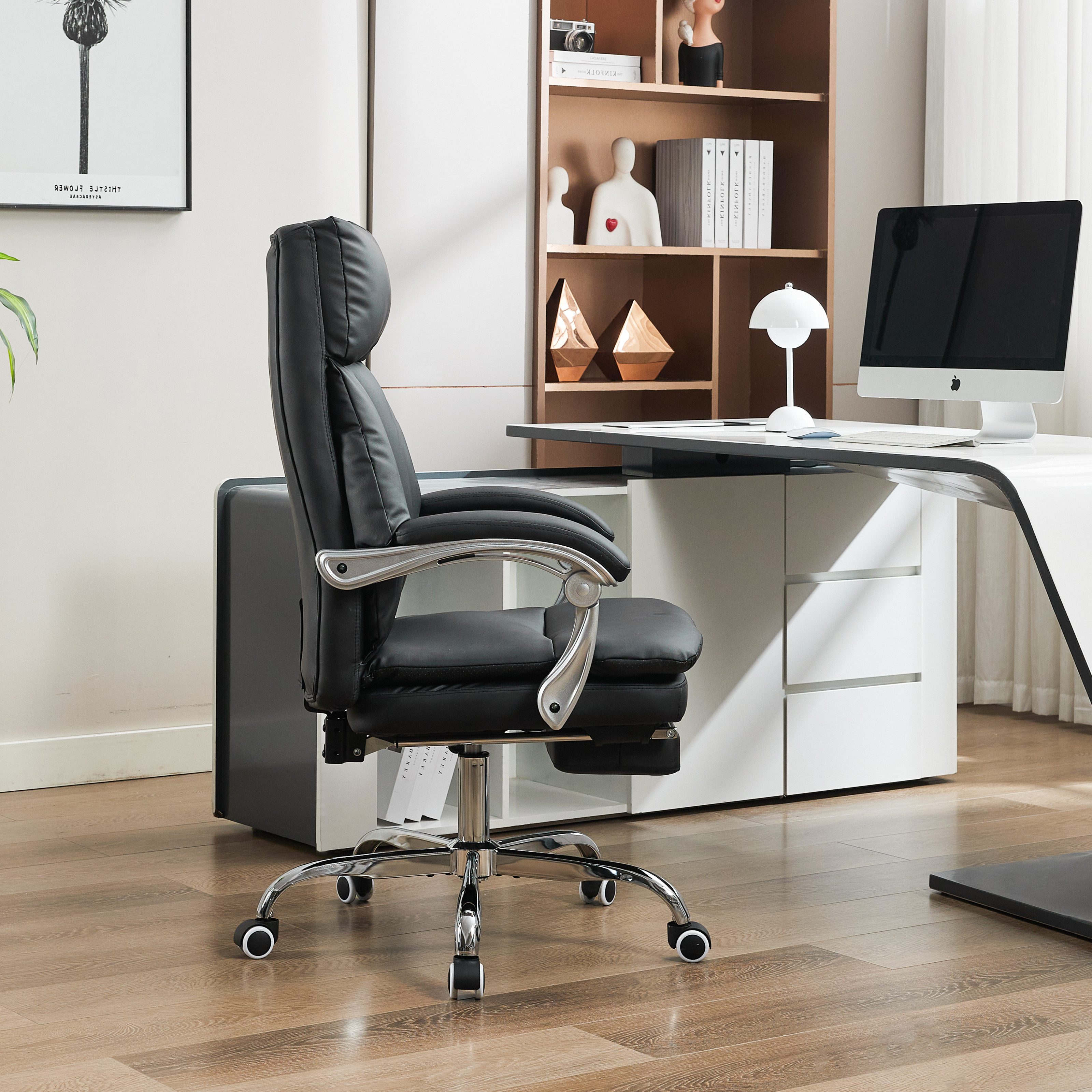 UEV Bürostuhl Ergonomisch mit Fußstütze Homeoffice Stuhl Drehstuhl Schreibtischstuhl (Packung), neigbar bis 150° höhenverstellbar atmungsaktiver Stoff