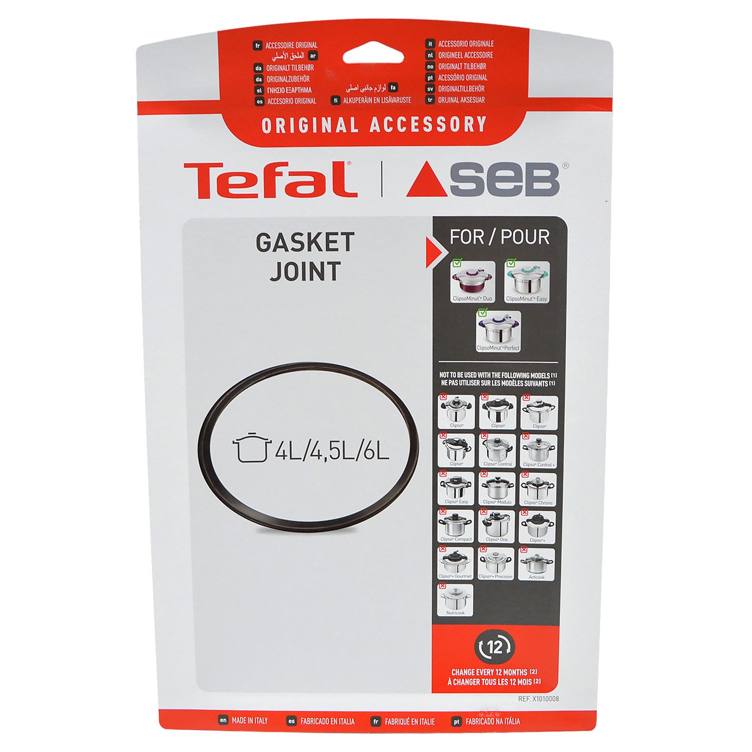 Groupe SEB Dichtungsring Dichtung Ø220mm X1010008, für ClipsoMinut Schnellkochtopf 4 l 4,5 l 6 l