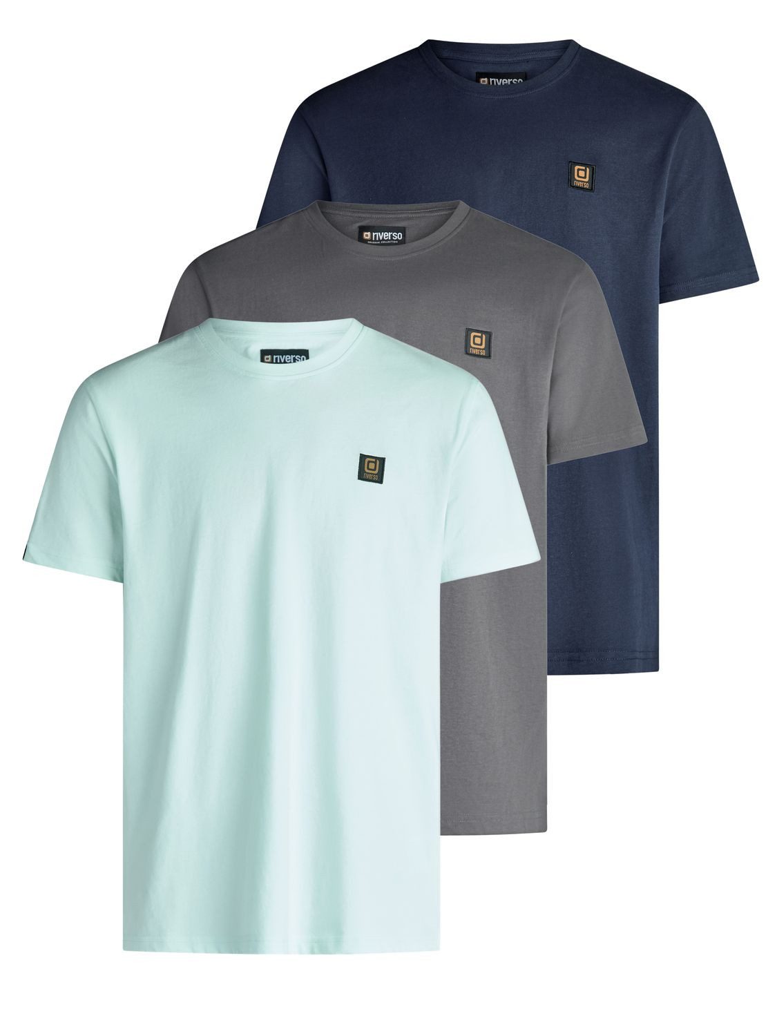 riverso T-Shirt Herren Basic Shirt RIVGino 3er Set Regular Fit (Vorteilspack, 3-tlg) Kurzarm Tee Shirt mit Rundhalsausschnitt aus 100% Baumwolle