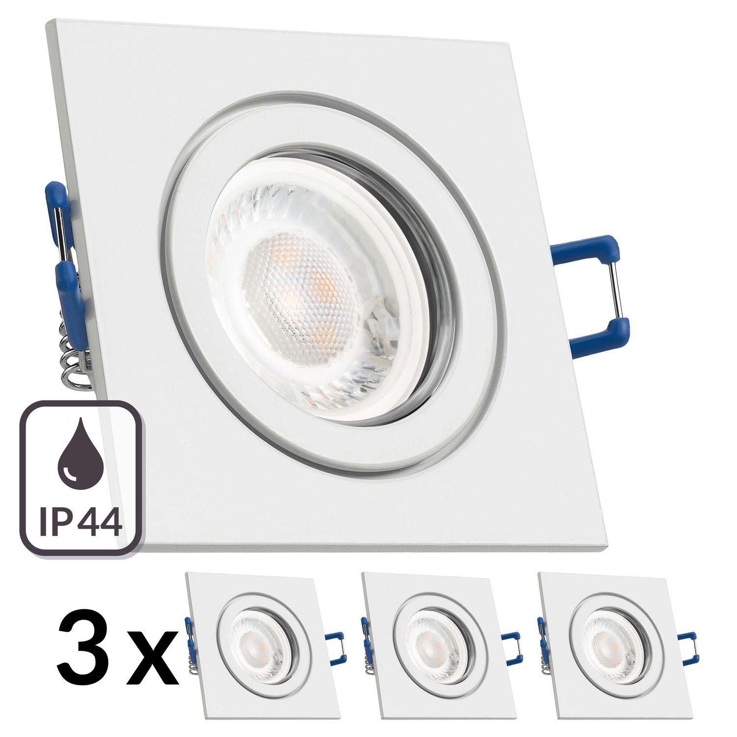 LEDANDO Set extra IP44 Leuchtmitte weiß LED Einbaustrahler Einbaustrahler mit LED 3er in 5W flach