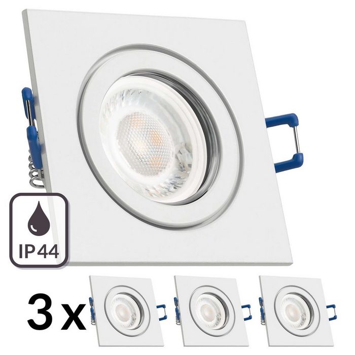 LEDANDO LED Einbaustrahler 3er IP44 LED Einbaustrahler Set extra flach in weiß mit 5W Leuchtmittel von LEDANDO - 3000K warmweiß - 60° Abstrahlwinkel - 50W Ersatz - eckig - Badezimmer