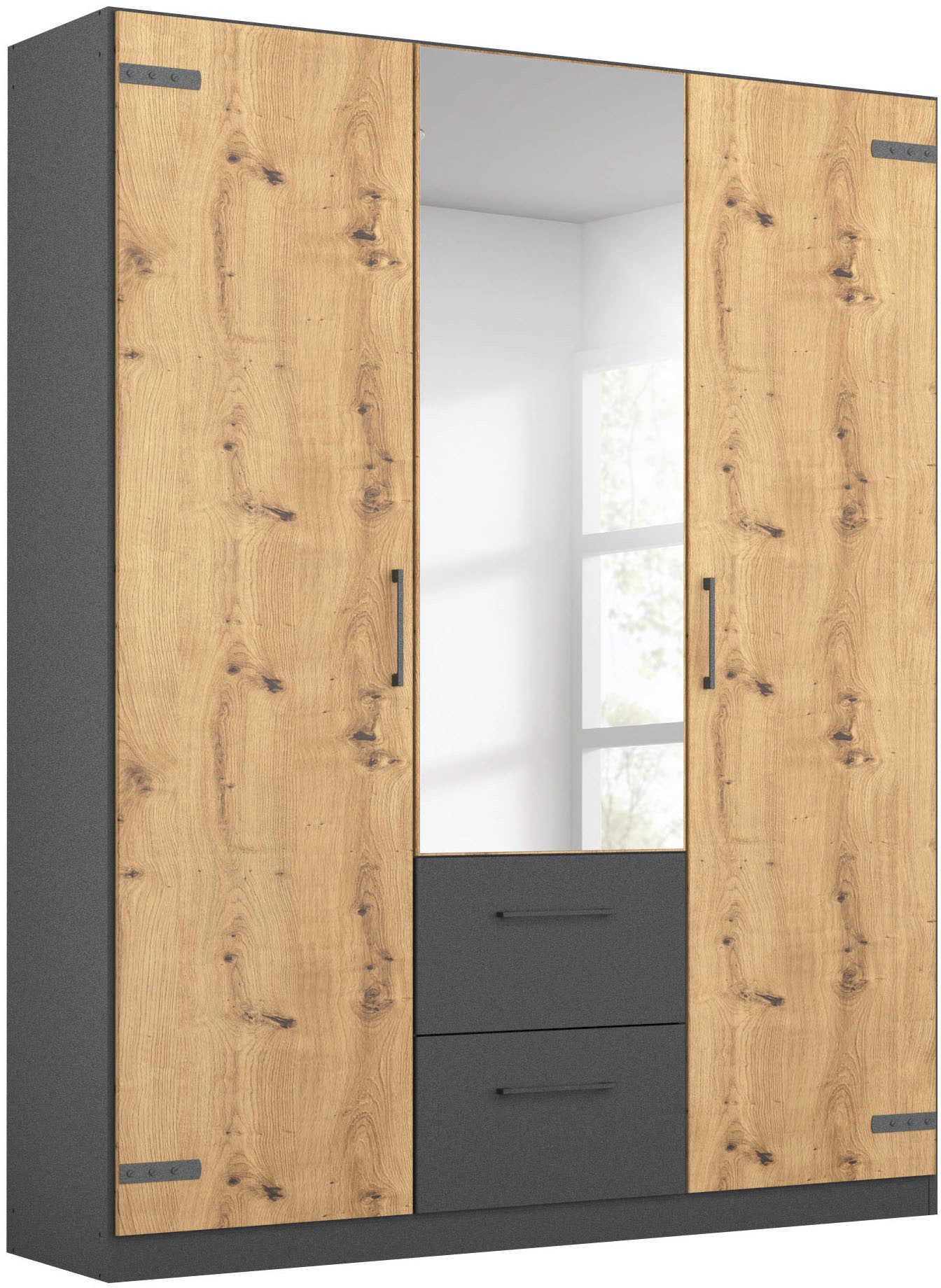 rauch Drehtürenschrank Holmes im Industrial Style, mit Schubkästen, mit oder ohne Spiegel