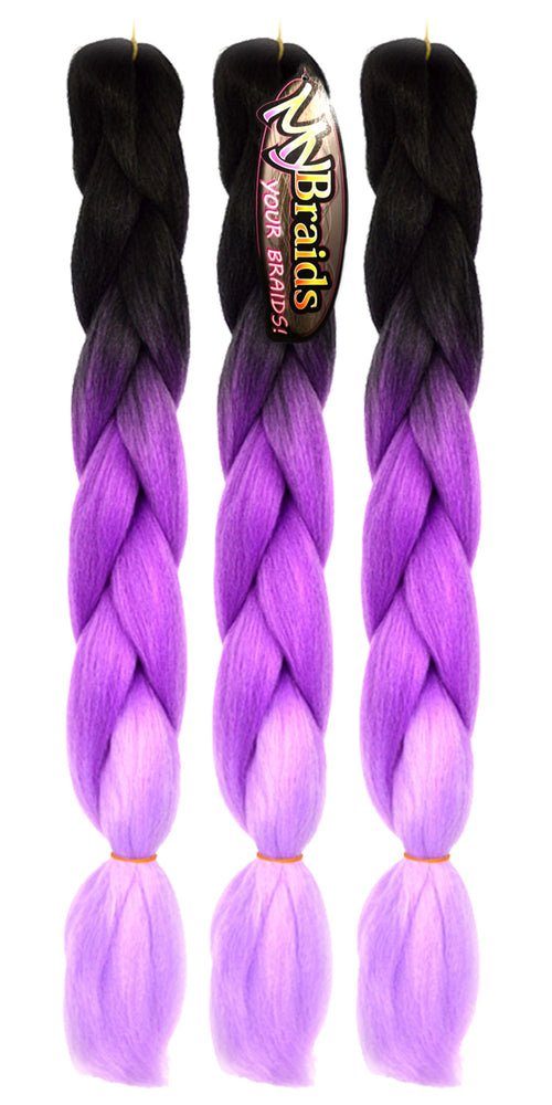 MyBraids Braids Schwarz-Helles BRAIDS! Pack Kunsthaar-Extension 12-CY YOUR Jumbo 3er 3-farbig Flechthaar Zöpfe Purpur-Hellviolett im