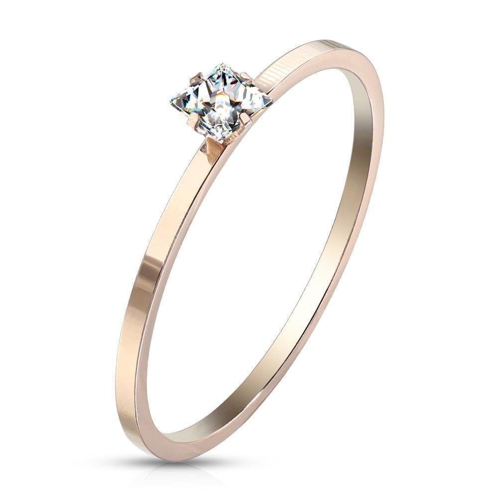 BUNGSA Fingerring Ring Solitär-Optik eckigem Kristall rosegold Edelstahl Damen 60 (19.1) (Ring, 1-tlg), Frauen Mädchen