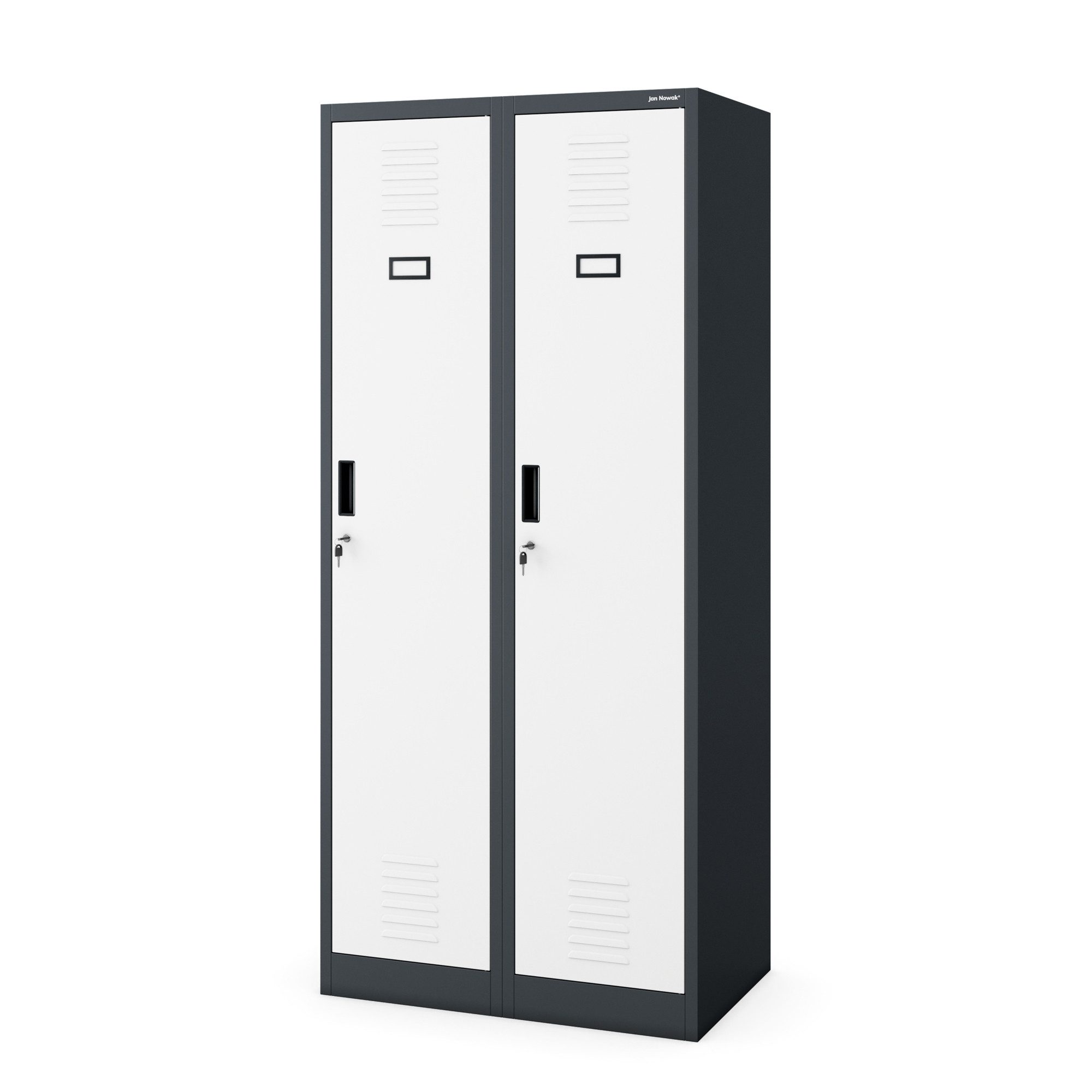 Jan Nowak Mehrzweckschrank Metall Umkleideschrank 80 cm KACPER 4 Fächer Kleiderstange (Spind Personalschrank Arbeitsraum Fitness Umkleide Sozialraum, 0,6 mm 180 x 80 x 50 cm Lüftungsschlitze Wandmontage robust) Haken abschließbar Zylinderschloss langlebig 13 Farben Stahl