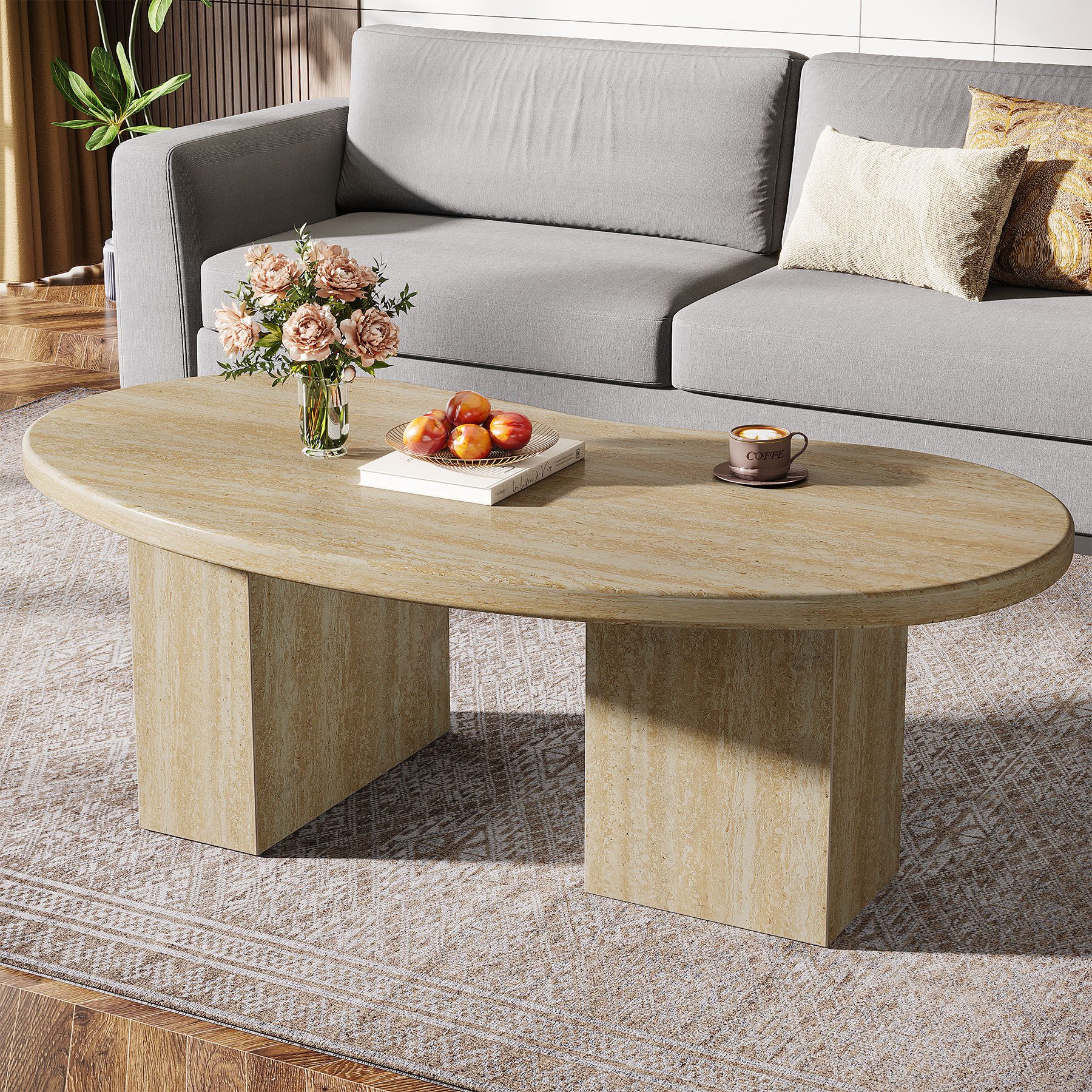 Tribesigns Couchtisch Oval Couchtisch für Wohnzimmer, günstig online kaufen