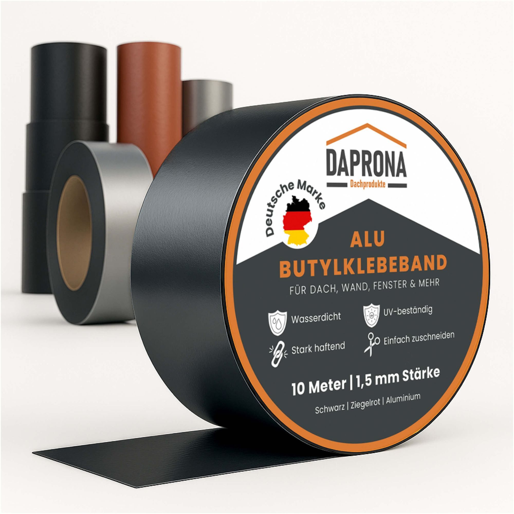 DAPRONA Dichtband (Butylband, Panzertape 10m x 75mm, 4 Stück Schwarz Dichtungsband Alu, 4-St) Reparaturband, Dichtband Fenster Dachrinne, wasserfest, hitzebeständig