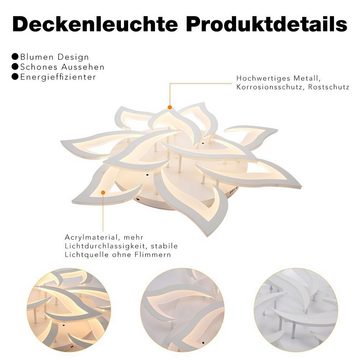 LETGOSPT Deckenleuchte 60W LED Deckenleuchte Dimmbar Deckenbeleuchtung, mit Fernbedienung, LED fest integriert, Kaltweiß, Naturweiß, Warmweiß, mit Fernbedienung Farbwechsel, Acryl-Schirm Weiß Kronleuchter Lampe