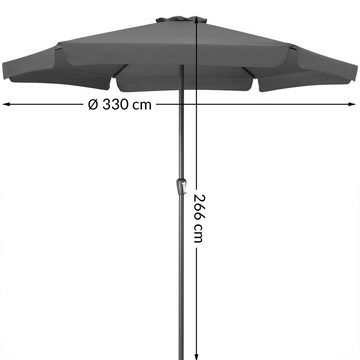 Kingsleeve Sonnenschirm, 330 cm Leichtgängiges Kurbelsystem UV Schutz 50+ Wasserabweisend Windöffnung für stabilen Stand Robustes Aluminium Zweiteiliger Mast Stabile Verstrebungen Marktschirm Gartenschirm Terrassenschirm