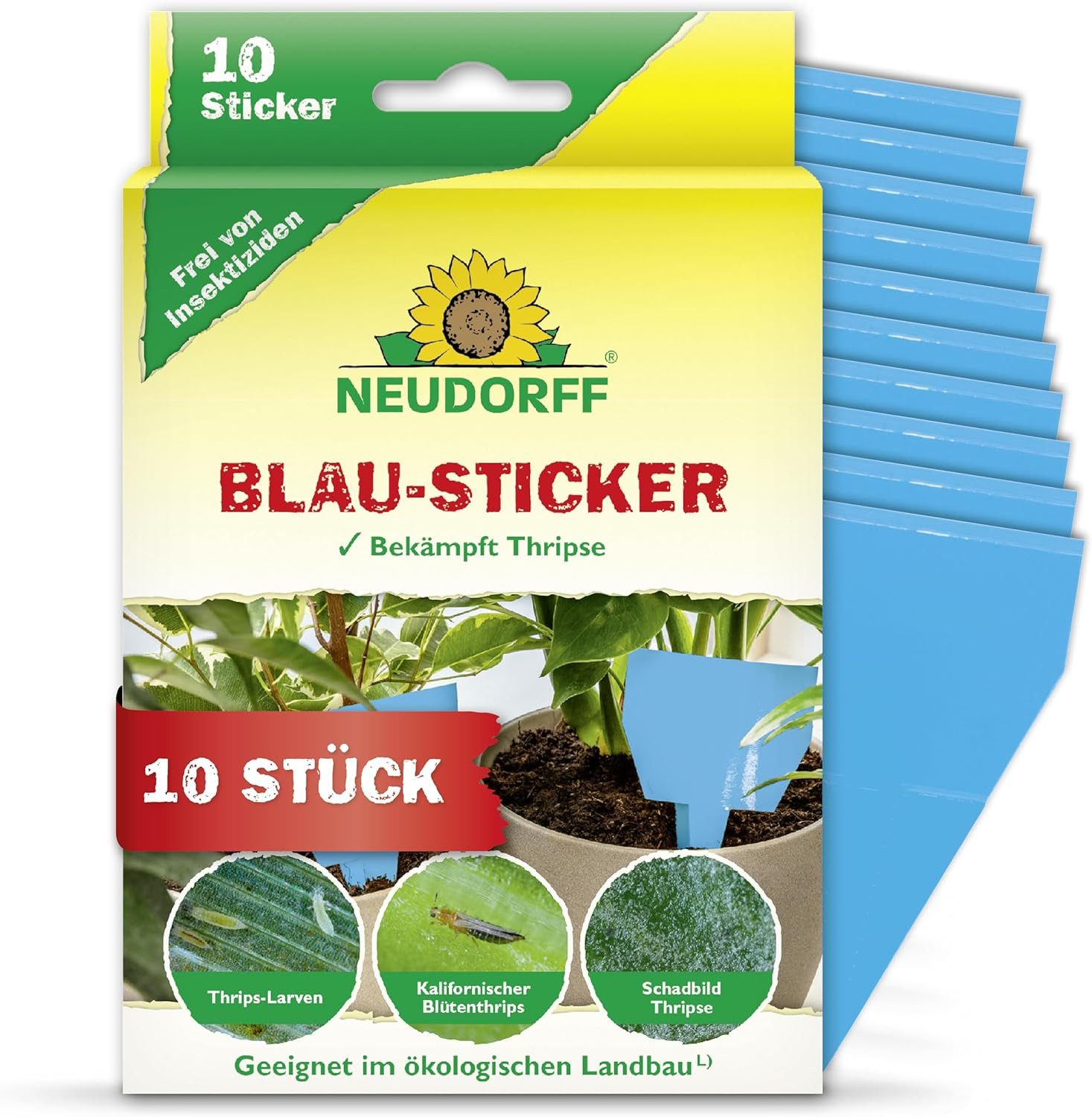 Neudorff Klebefalle Neudorff Blau-Sticker 10 Stück, Insektizidfrei Geruchloser Spezialkleber