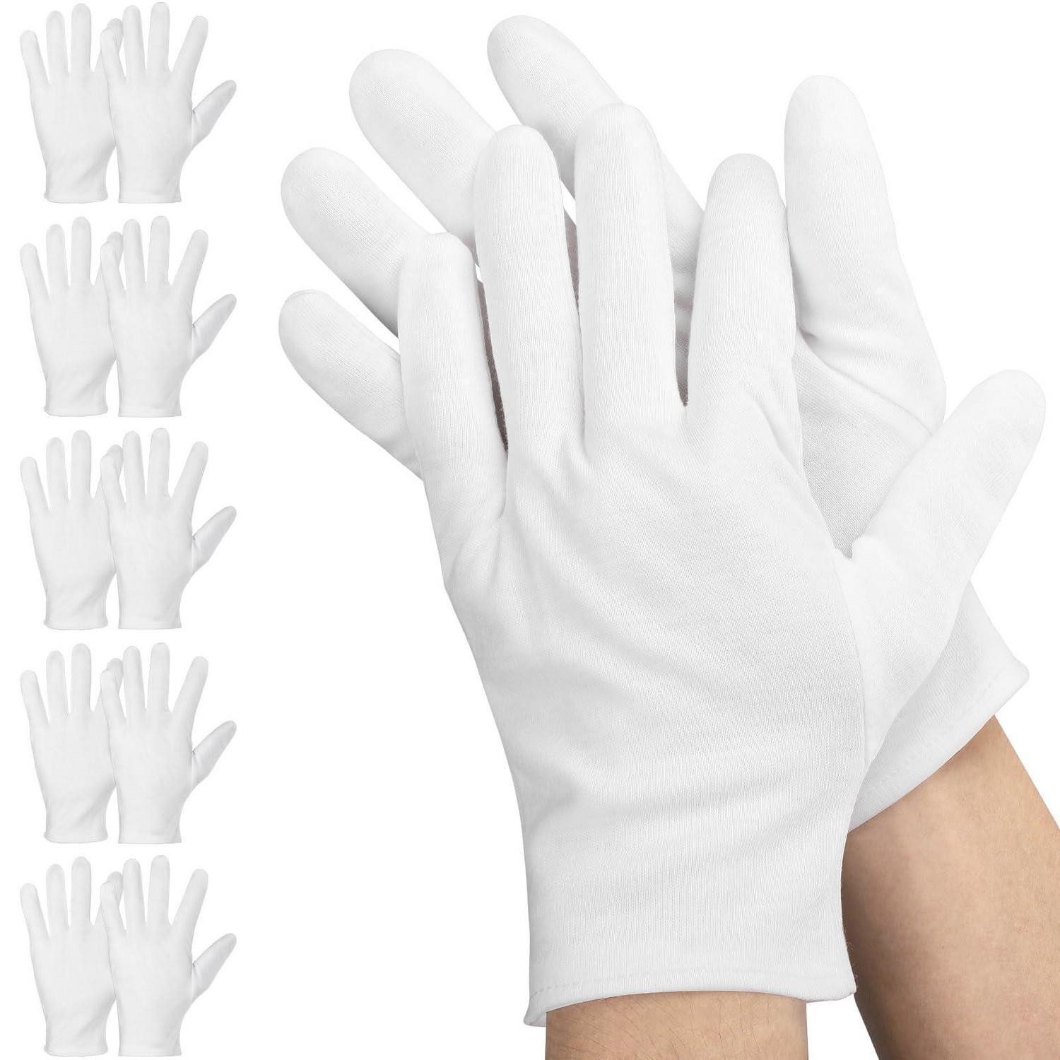 LuxusKollektion Baumwollhandschuhe Baumwollhandschuhe M Weiß 5 Paar (5-St)