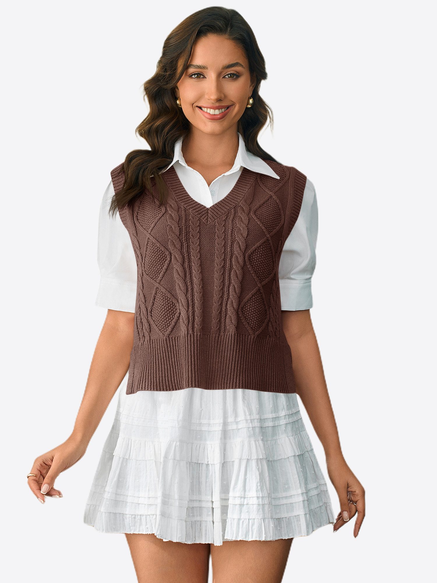 Imily Bela С коротким рукавом Damen Ärmelloser Strick Пуловеры (Packung, 1-tlg., 1per-Pack) mit Baumwolle, V-Ausschnitt, Sweater vest