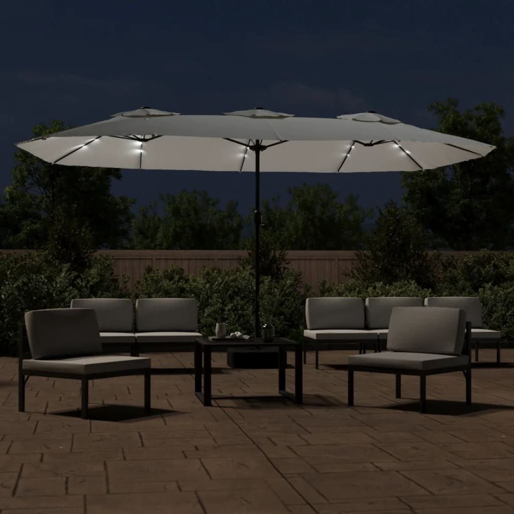 vidaXL Sonnenschirm Doppel-Sonnenschirm mit LED-Leuchten Sandweiß 449x265 cm
