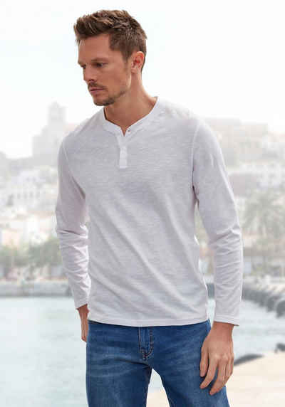 H.I.S Henleyshirt Regular Fit, Langarm, Shirt mit Knopfleiste, Baumwoll-Piqué