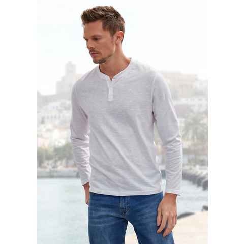 H.I.S Henleyshirt Langarm, Shirt mit Knopfleiste aus strukturierter Baumwoll-Qualität