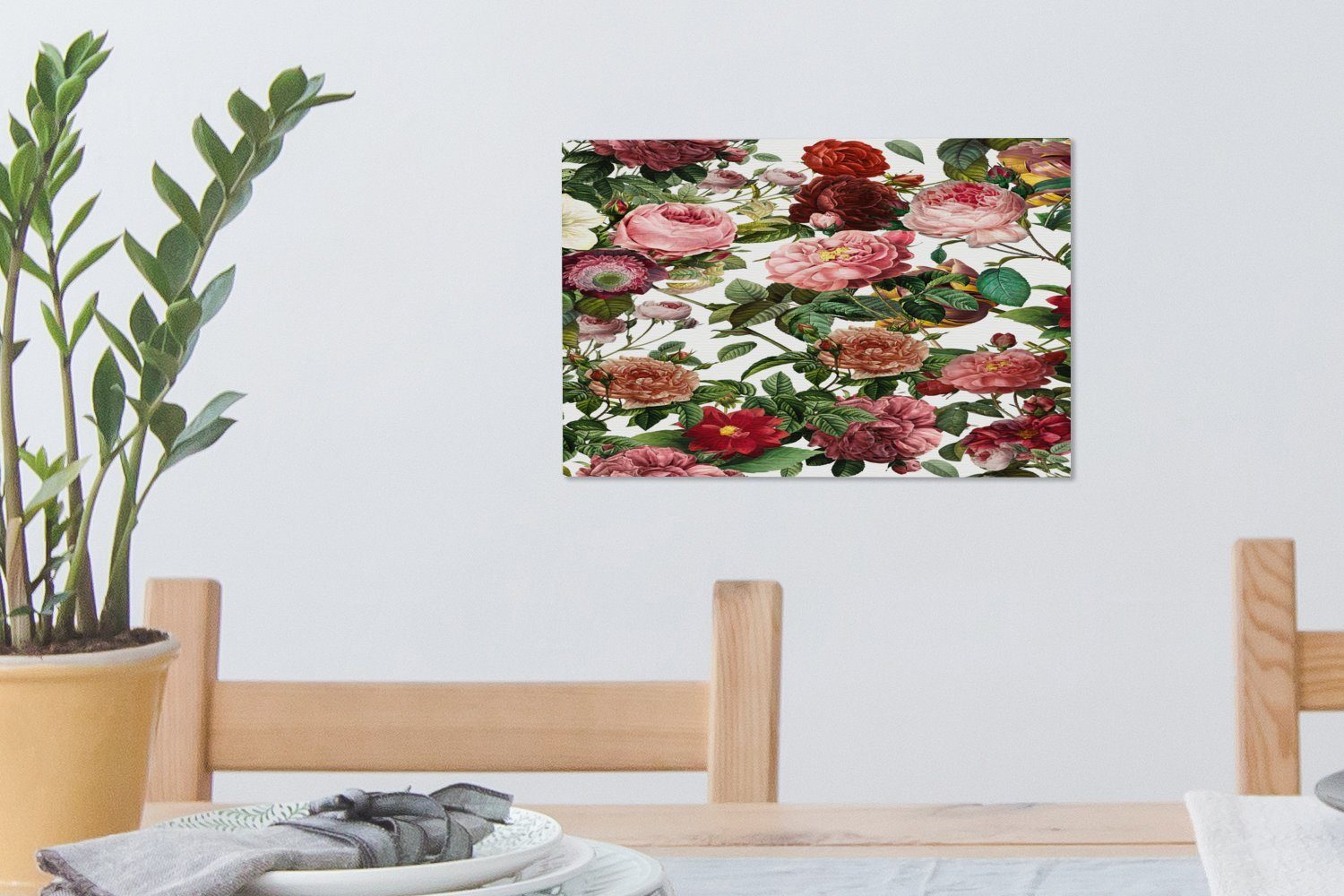 St), - 30x20 cm Wandbild Aufhängefertig, OneMillionCanvasses® - (1 Weiß Leinwandbild Leinwandbilder, Wanddeko, Rosa Strauch, Blumen -