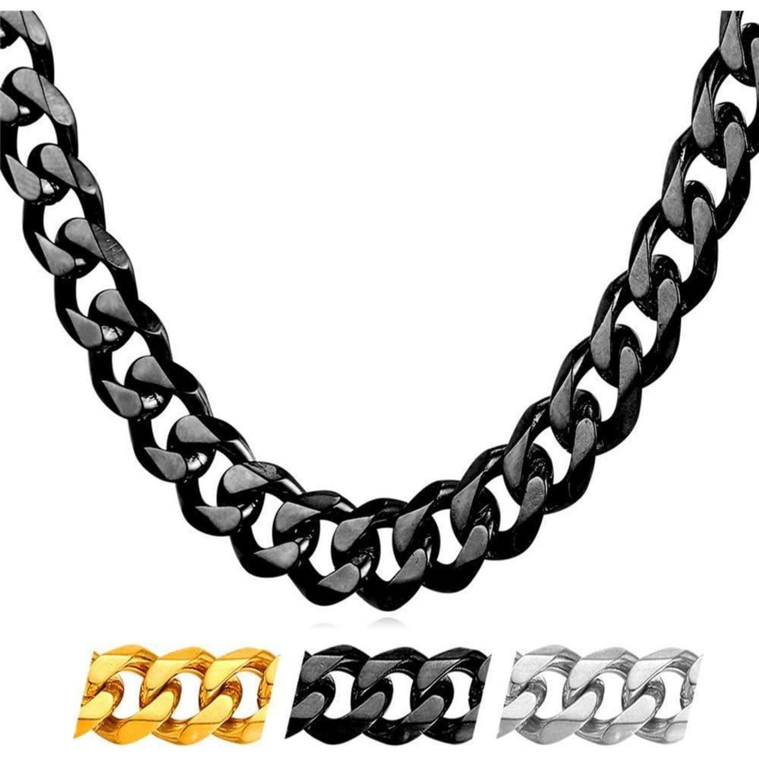 LuxusKollektion Panzerkette Halskette Panzerkette Edelstahl vergoldet 9mm 55cm Schwarz