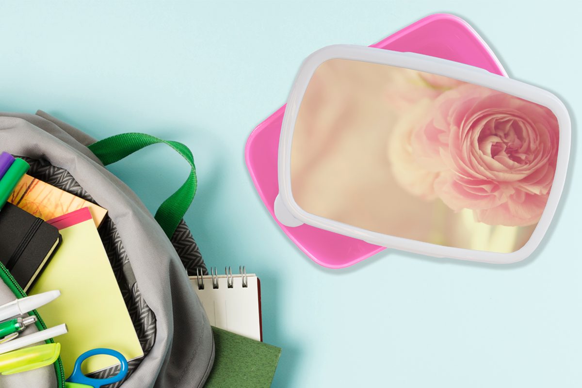 MuchoWow Lunchbox für Kinder, Kunststoff Butterblume, Brotbox rosafarbene Mädchen, Eine zarte, Brotdose (2-tlg), Erwachsene, Snackbox, Kunststoff