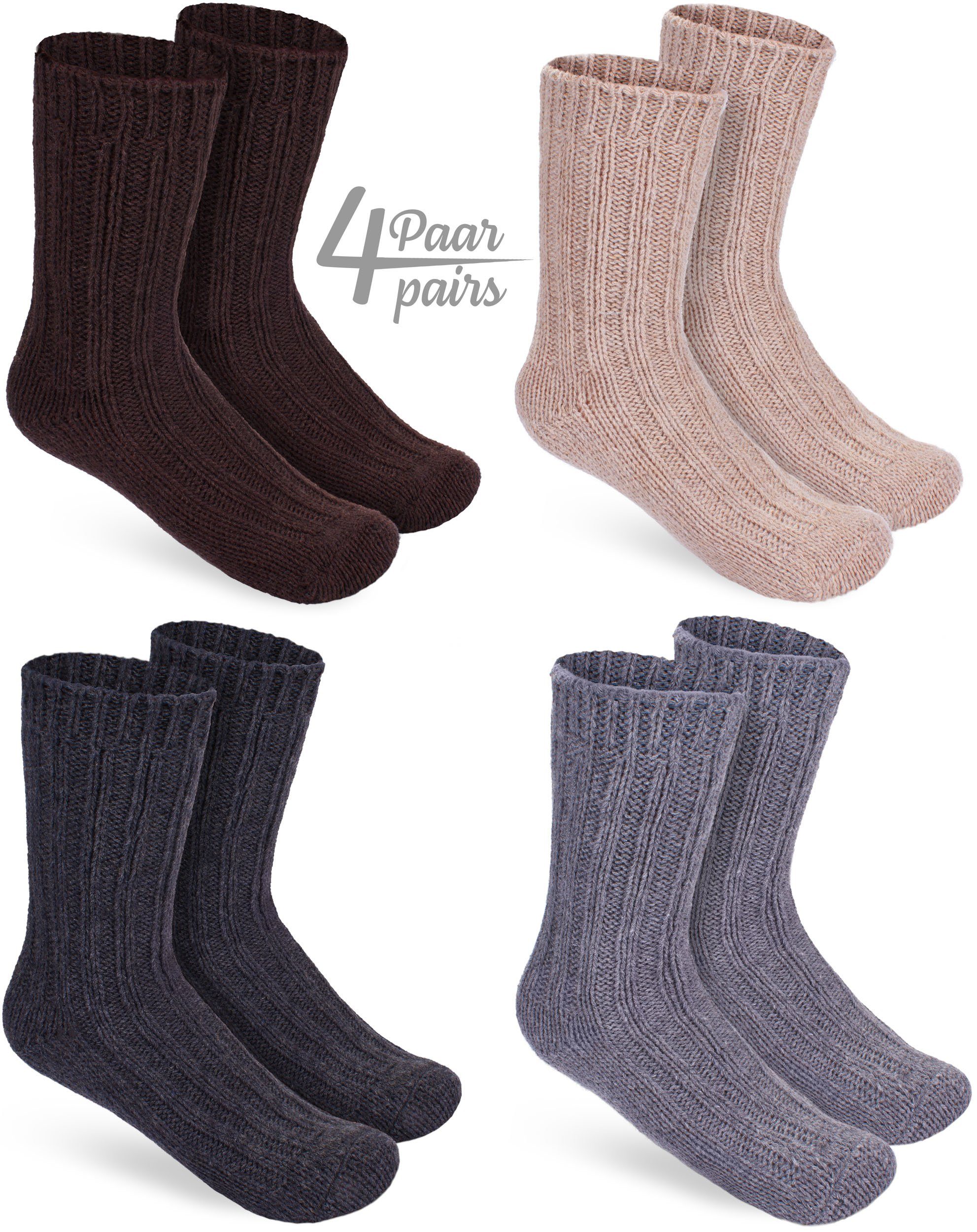BRUBAKER Socken Kinder Wollsocken - Warme Wintersocken für Jungen und Mädchen (4-Paar, 4er-Pack) Flauschiges Socken Set mit Schafwolle - Winter Kindersocken – Bild 2 von 5
