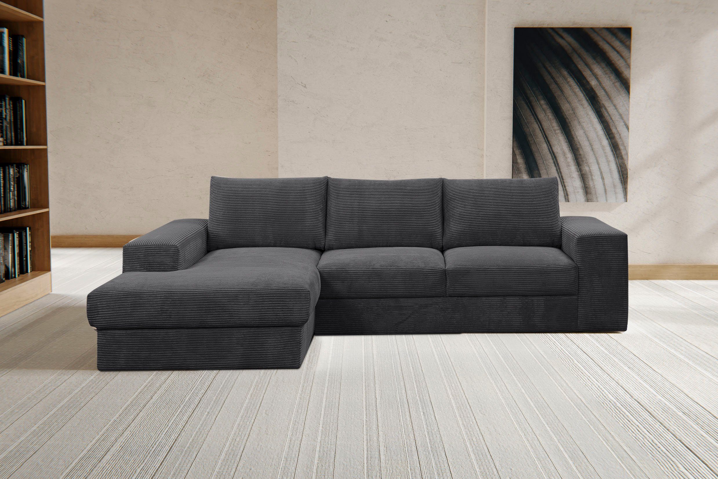 WERK2 Ecksofa Rozzana 280 x 190 cm modern und bequem, Cord, L-Form, XXL