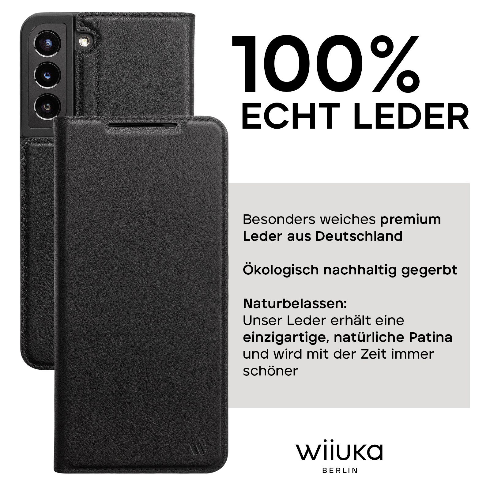 wiiuka Handyhülle suiit Hülle für Samsung Galaxy S22 Plus, Klapphülle Handgefertigt - Deutsches Leder, Premium Case
