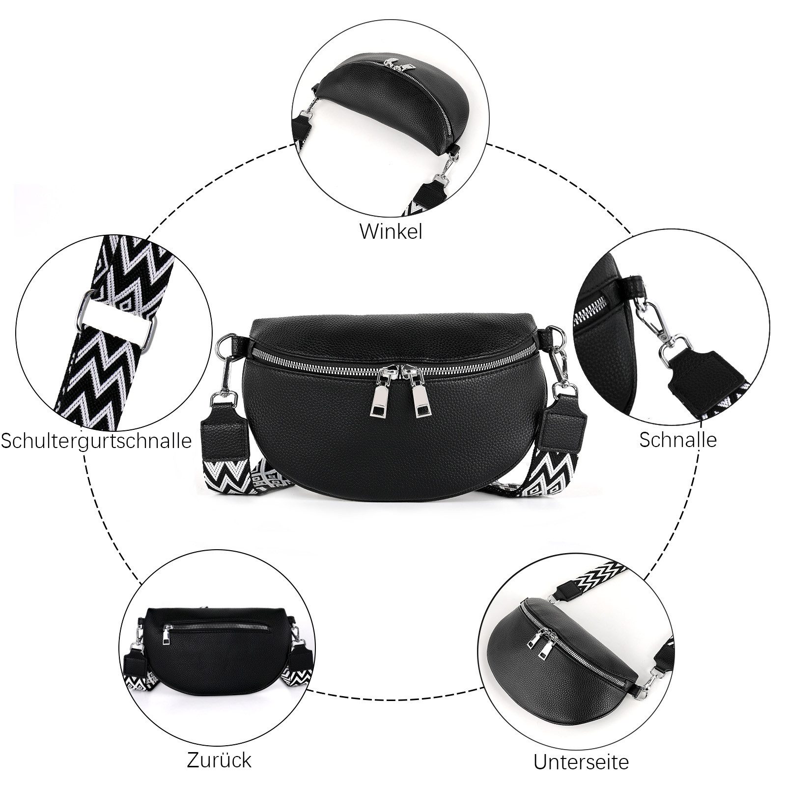 TAN.TOMI Schultertasche Damen Bauchtasche Gürteltasche Umhängetasche Crossbody-Bag Hüfttasche, als Schultertasche tragbar mit Verstellbare Schultergurte