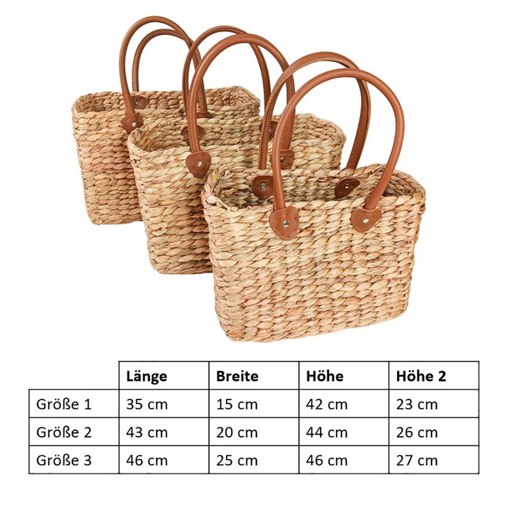 Kobolo Shopper Tasche eckig aus Wasserhyazinthe 3er Set