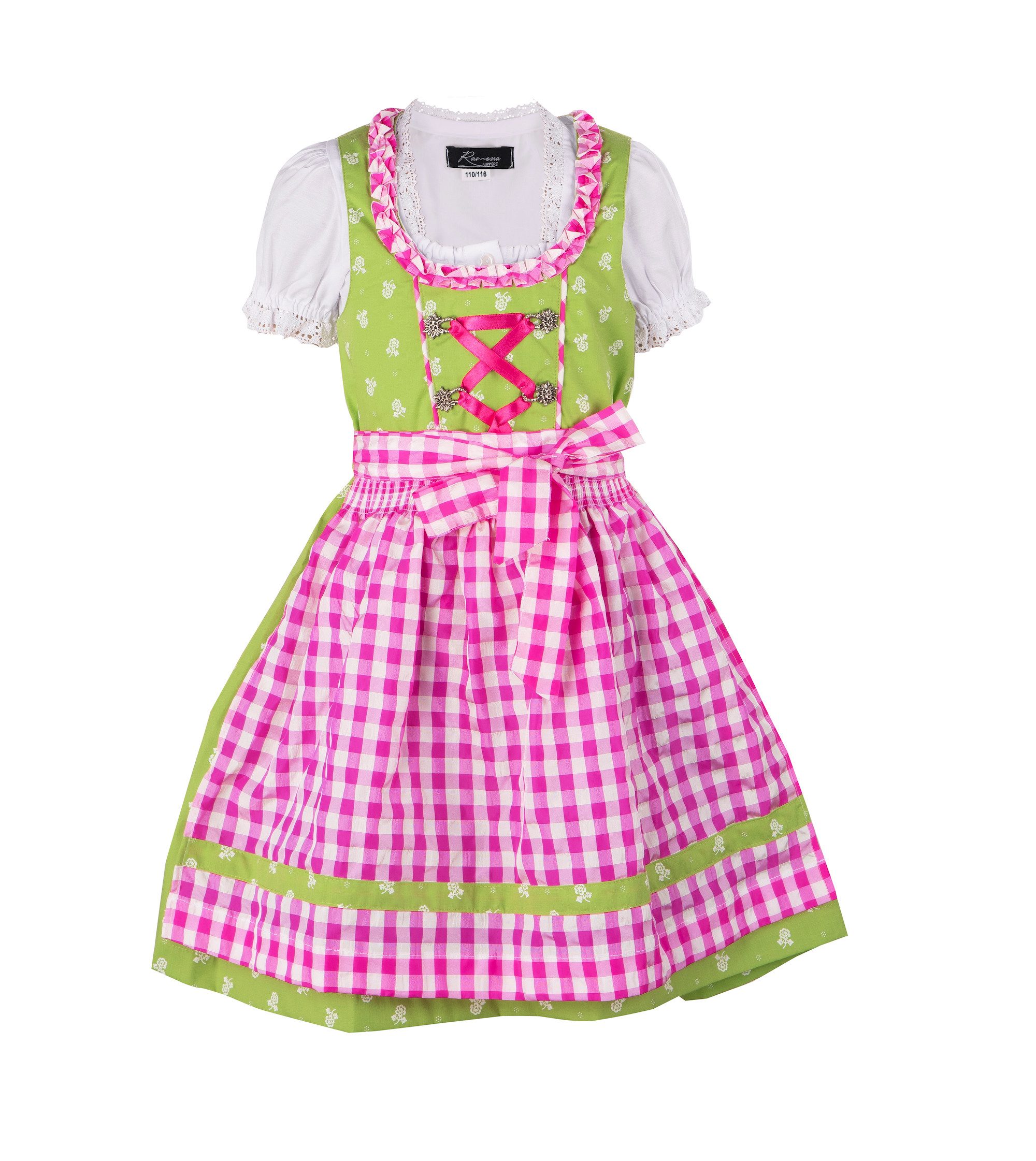 Dirndl Kinderdirndl Chrissi grün pink Dirndl mit Bluse Mädchen