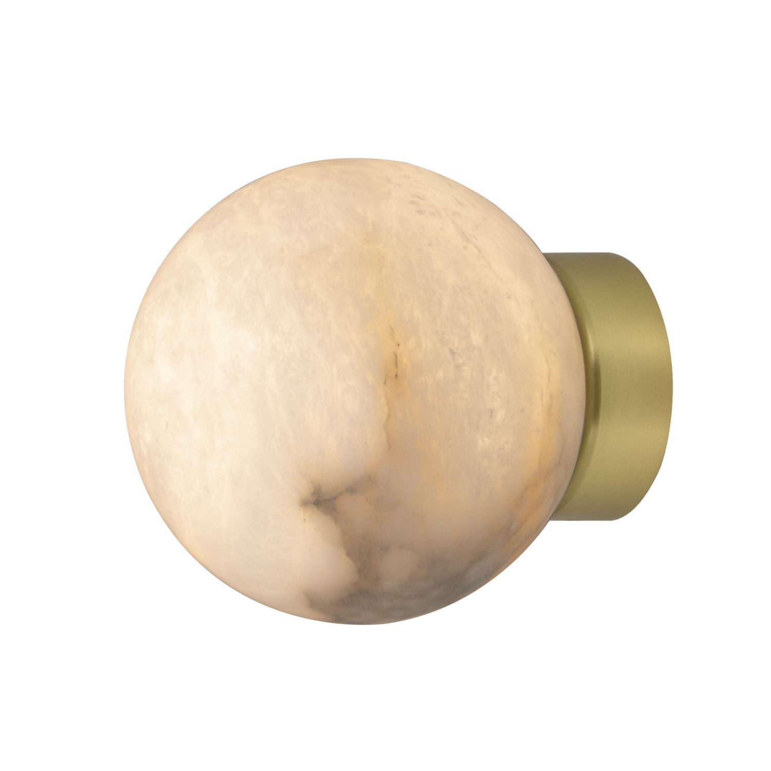 Licht-Erlebnisse Wandleuchte JUNELL, ohne Leuchtmittel, Kugel Schirm Ø 10 cm Alabaster Metall in Messing Natur G9