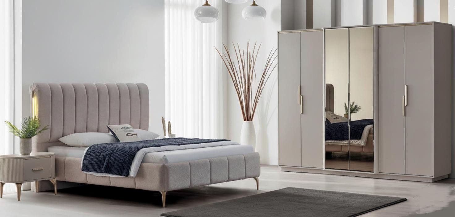 JVmoebel Schlafzimmer-Set Schlafzimmer-Set Bett 2 Nachttische Kleiderschrank & Schminktisch, (5-tlg)