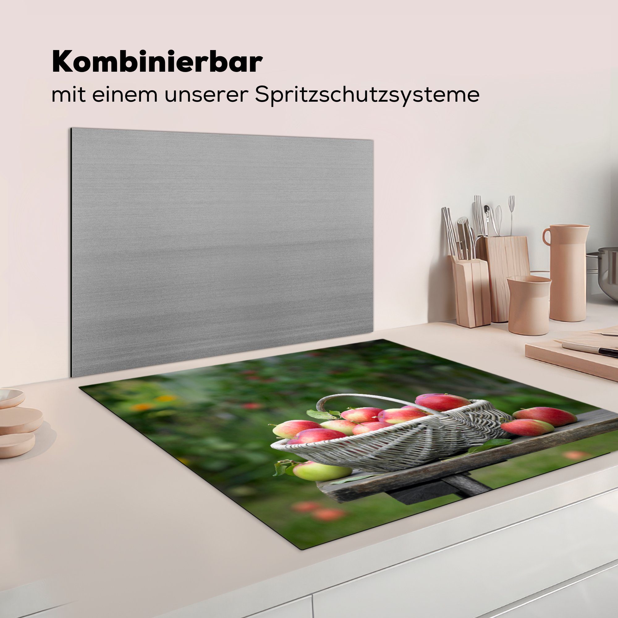 78x78 cm, MuchoWow Apfel - Obst, Vinyl, Herdblende-/Abdeckplatte tlg), Korb küche für Arbeitsplatte (1 Ceranfeldabdeckung, -