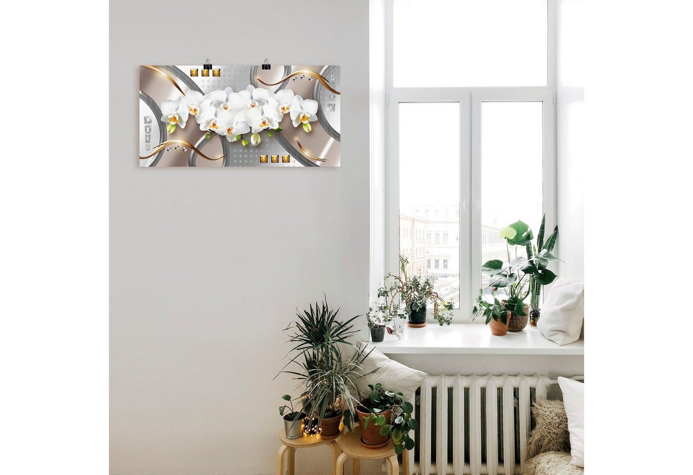 Artland Wandbild »Orchideen mit Elementen«, Blumen (1 Stück), in vielen Größen & Produktarten -Leinwandbild, Poster, Wandaufkleber / Wandtattoo auch für Badezimmer geeignet-HomeTrends