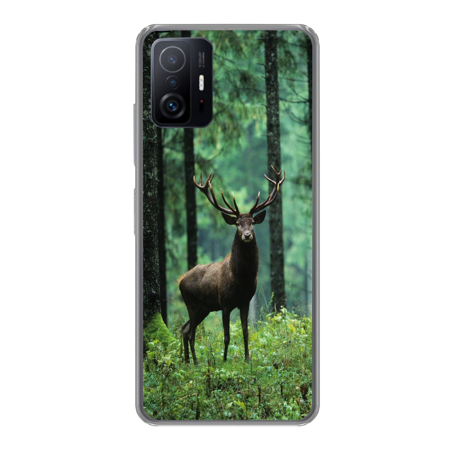 MuchoWow Handyhülle für Xiaomi 11 Lite 5G NE Hirsche - Wald - Bäume - Tiere - Natur, Phone Case, Silikon, Schutzhülle Dünn