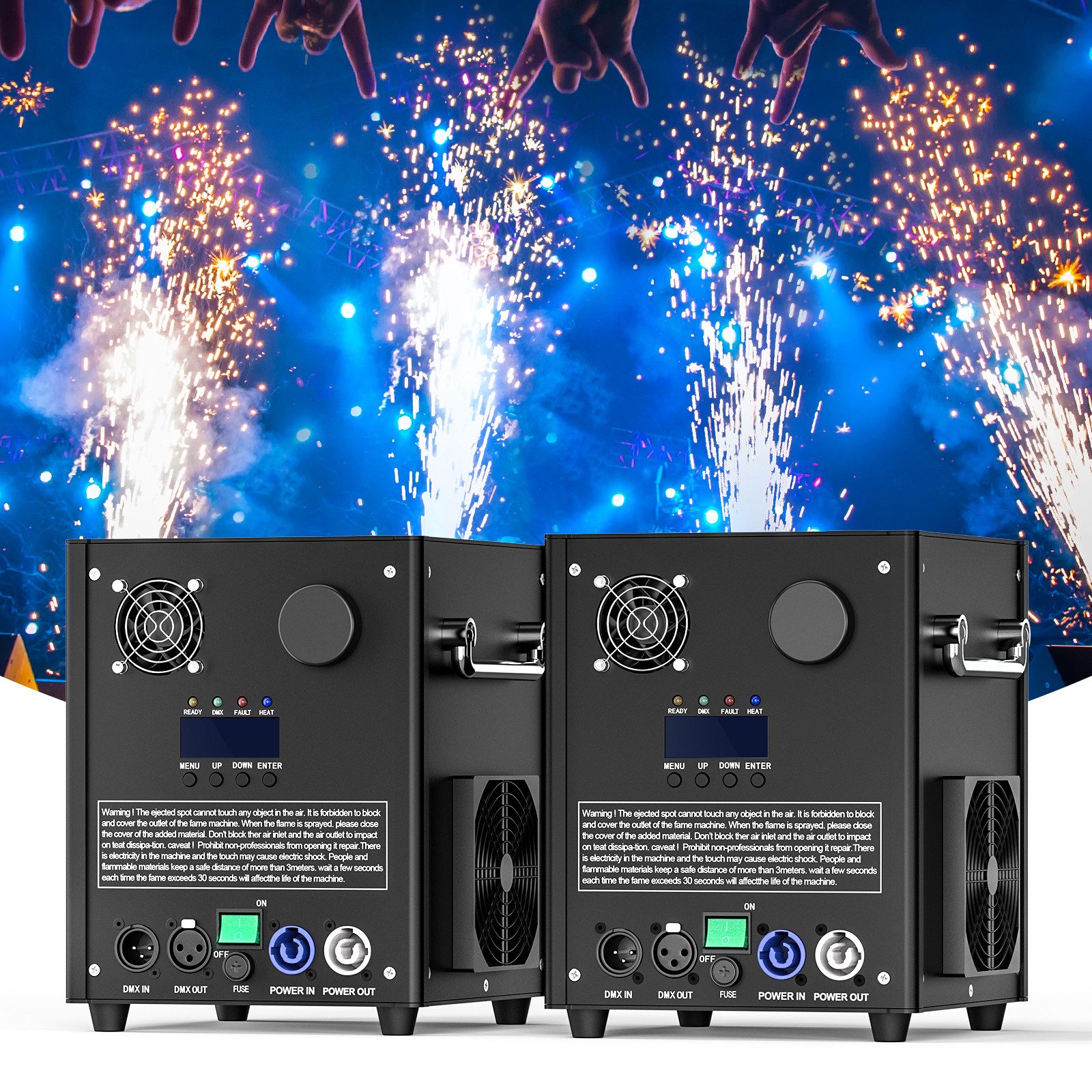 ZonQoonz Discolicht 750-W-Kaltflammenfeuerwerksmaschine mit Transportkoffer für Hochzeiten