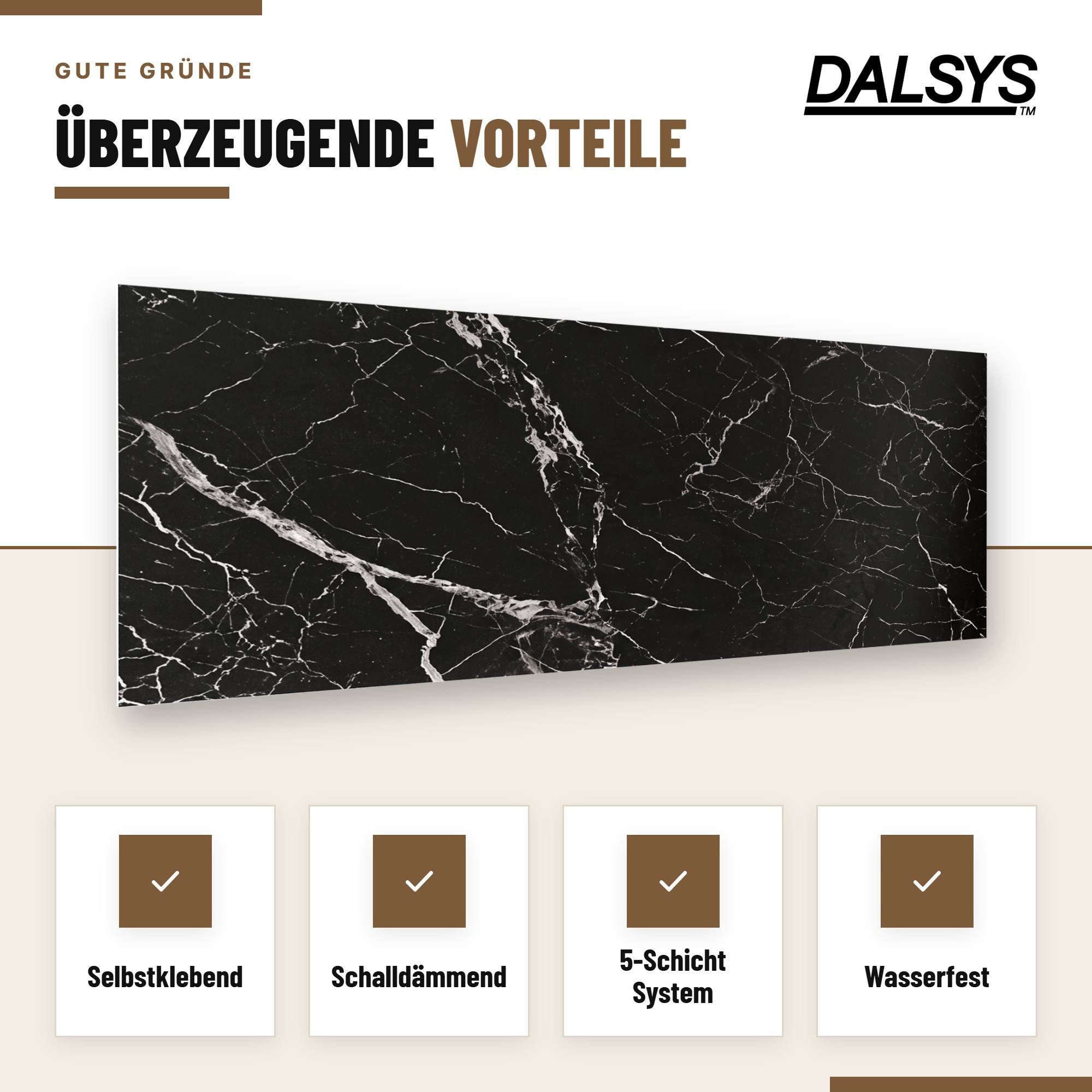 Dalsys Wandpaneel Wandverkleidung selbstklebend aus PVC, BxL: 30x60 cm, (60x30cm Marmoroptik Schwarz, 10-tlg., flexible Wandverkleidung Badezimmer wasserfest) 2 – Bild 3 von 5