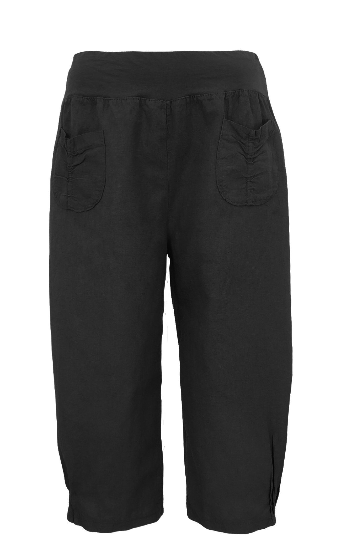 Aurela Damenmode Leinenhose Leinenhose Damen kurze Sommerhose Leinen Bermuda elastischer Gummizug, modische Sommer Farben, auch in großen Größen erhältlich Schwarz