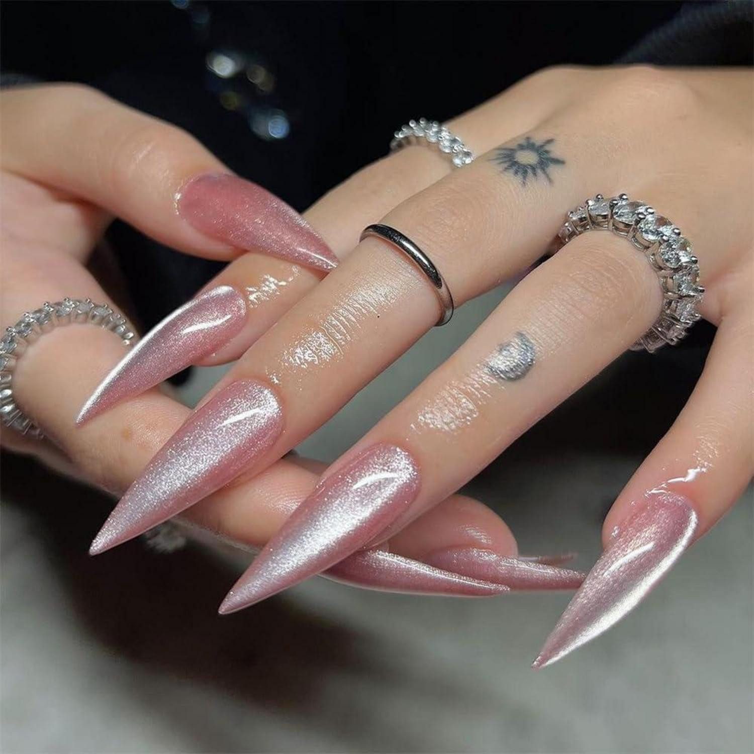 LuxusKollektion Kunstfingernägel Künstliche Fingernägel Stiletto Lang Rosa Glitzer AHA3