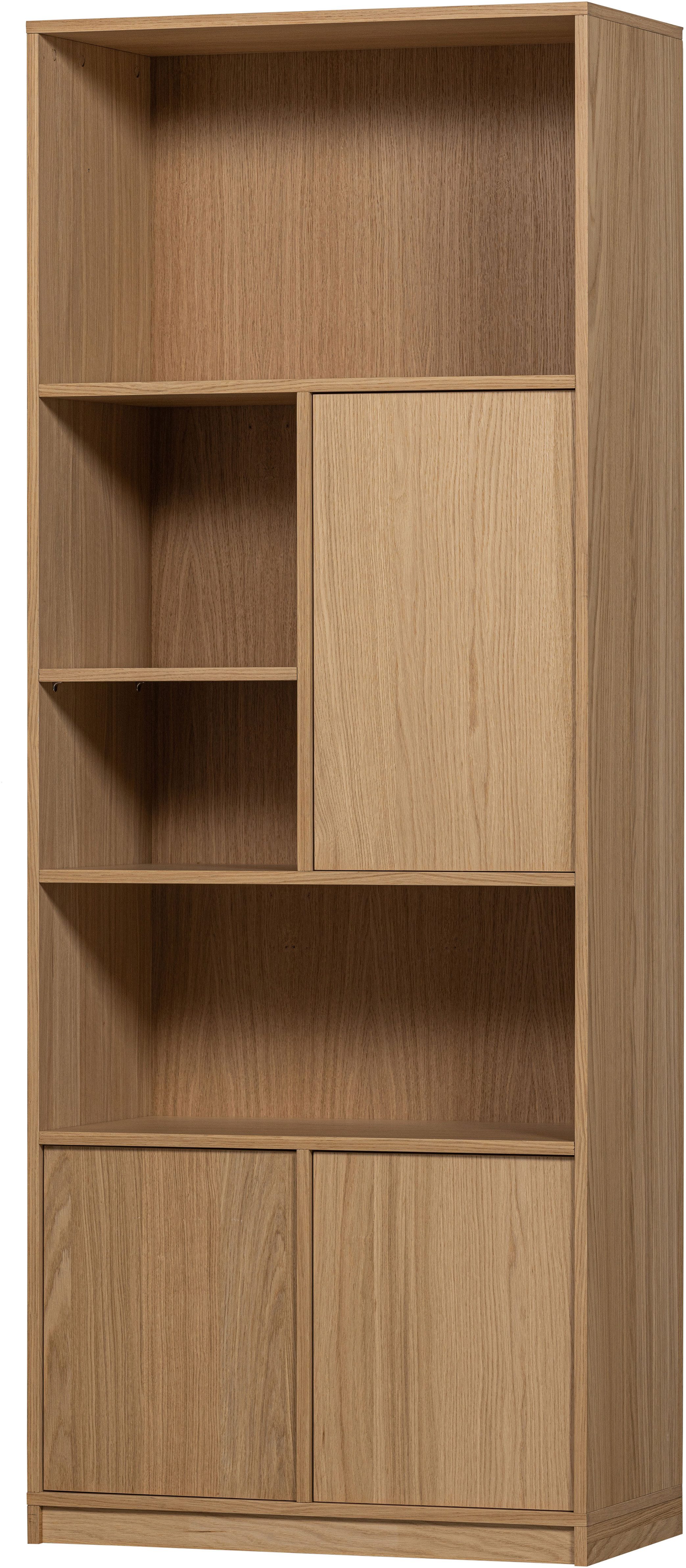 WOOOD Stauraumregal Modulair mit Push-to-open und FSC® Eichenfurnier B110 x T40 x H199 cm, Vielfältige Fächergrößen, Tragkraft 15 kg pro Einlegeboden