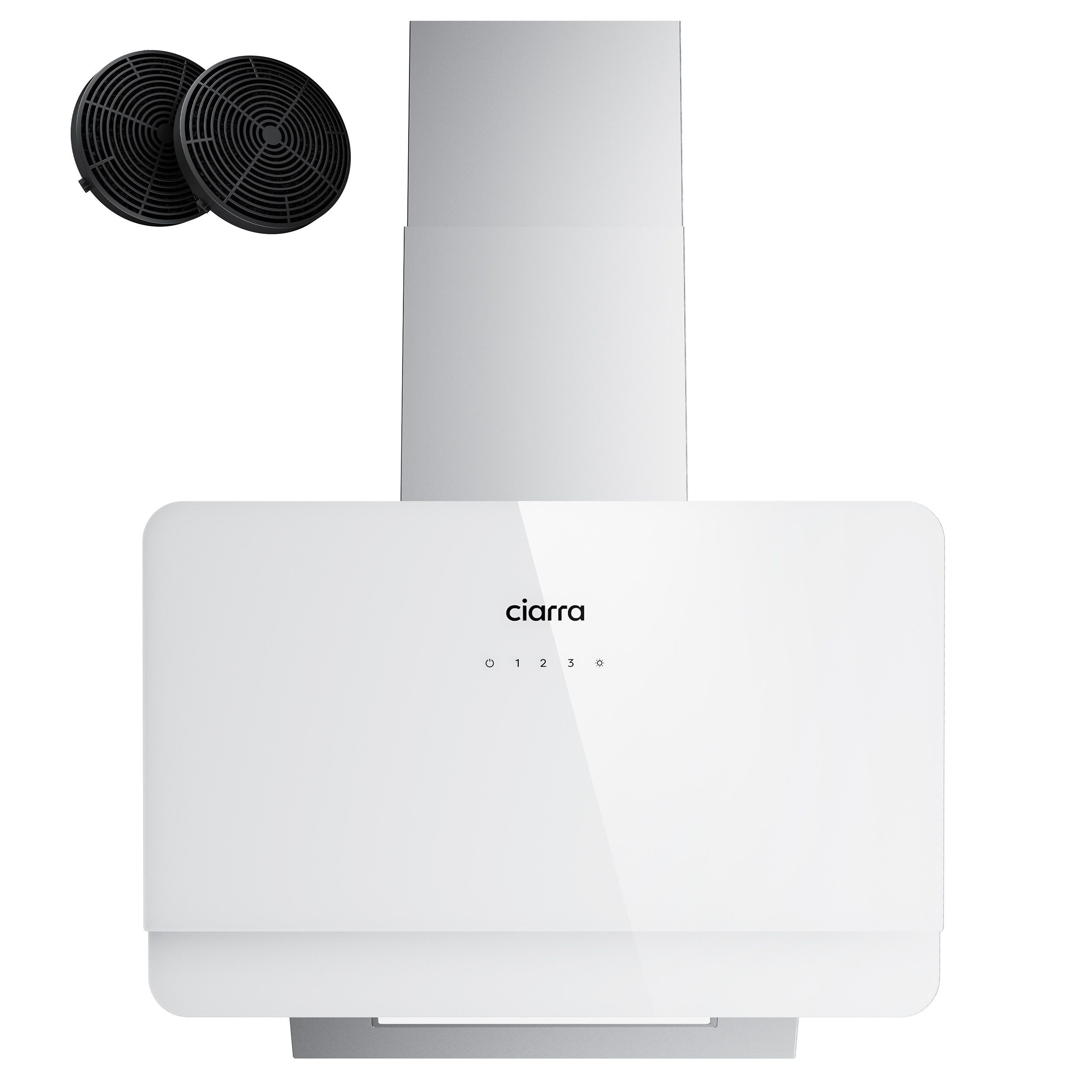 CIARRA Kopffreihaube 60cm Dunstabzugshaube A+ 590 m³/h SensorTouch Umluft & Abluft VM6765CS 60cm Dunstabzugshaube A+ 590 m³/h SensorTouch Umluft & Abluft VM6765CS, Leise Schräghaube aus Edelstahl Glas Aktivkohlefiltern, Fettfiltern