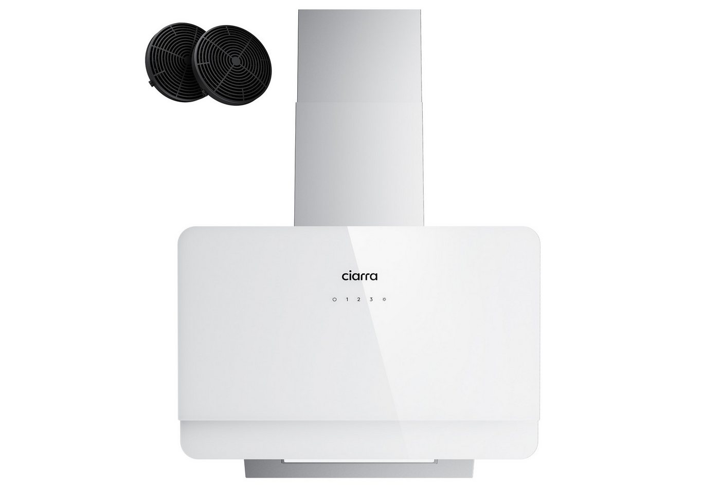 CIARRA Kopffreihaube 60cm Dunstabzugshaube A+ 590 m³/h SensorTouch Umluft & Abluft VM6765CS Leise Schräghaube aus Edelstahl Glas Aktivkohlefiltern, Fettfiltern