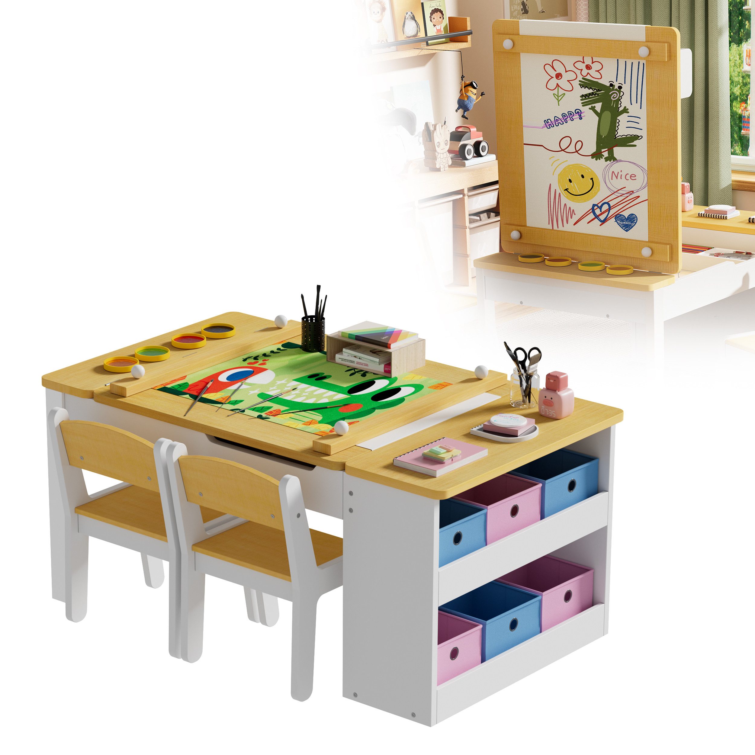 TWSOUL Kinderschreibtisch 3 in 1 kindersitzgruppe , Bringen Sie zwei Stühle günstig online kaufen