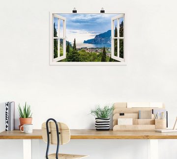 Artland Wandbild Gardasee durchs weiße Fenster, Seebilder (1 St), als Alubild, Outdoorbild, Leinwandbild, Poster, Wandaufkleber