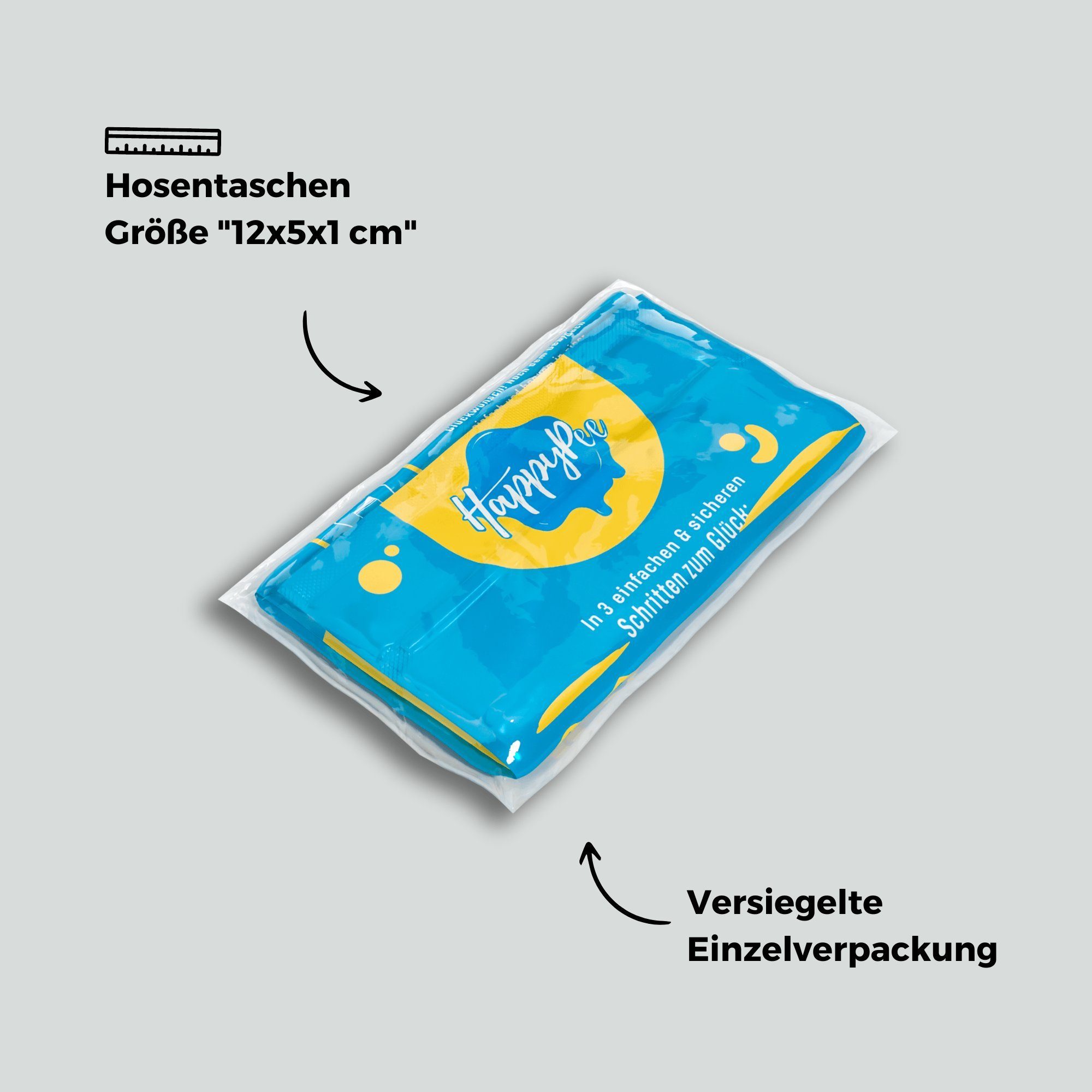 HappyPee Kette mit Anhänger 10 x Einweg Notfall WC für unterwegs + Hygienetücher, Frauen & Herren (10-tlg) – Bild 5 von 5