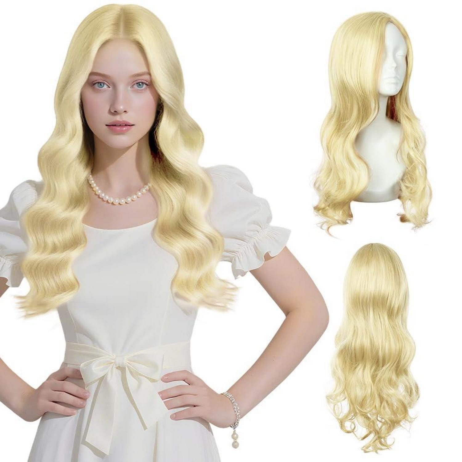 Kostüm-Perücke Perücke synthetisch Damen lang lockig gewellt 2PC-66cm-Flachsfarben