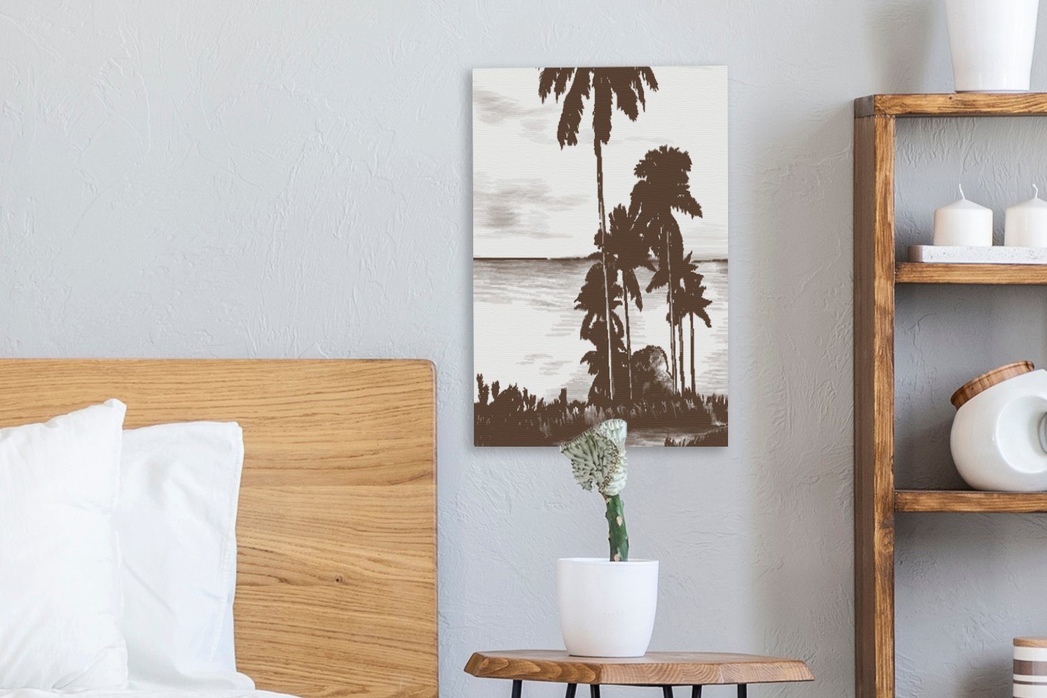 OneMillionCanvasses® - - Meer fertig cm Strand, Leinwandbild inkl. 20x30 bespannt Gemälde, Palme Zackenaufhänger, (1 Leinwandbild St),