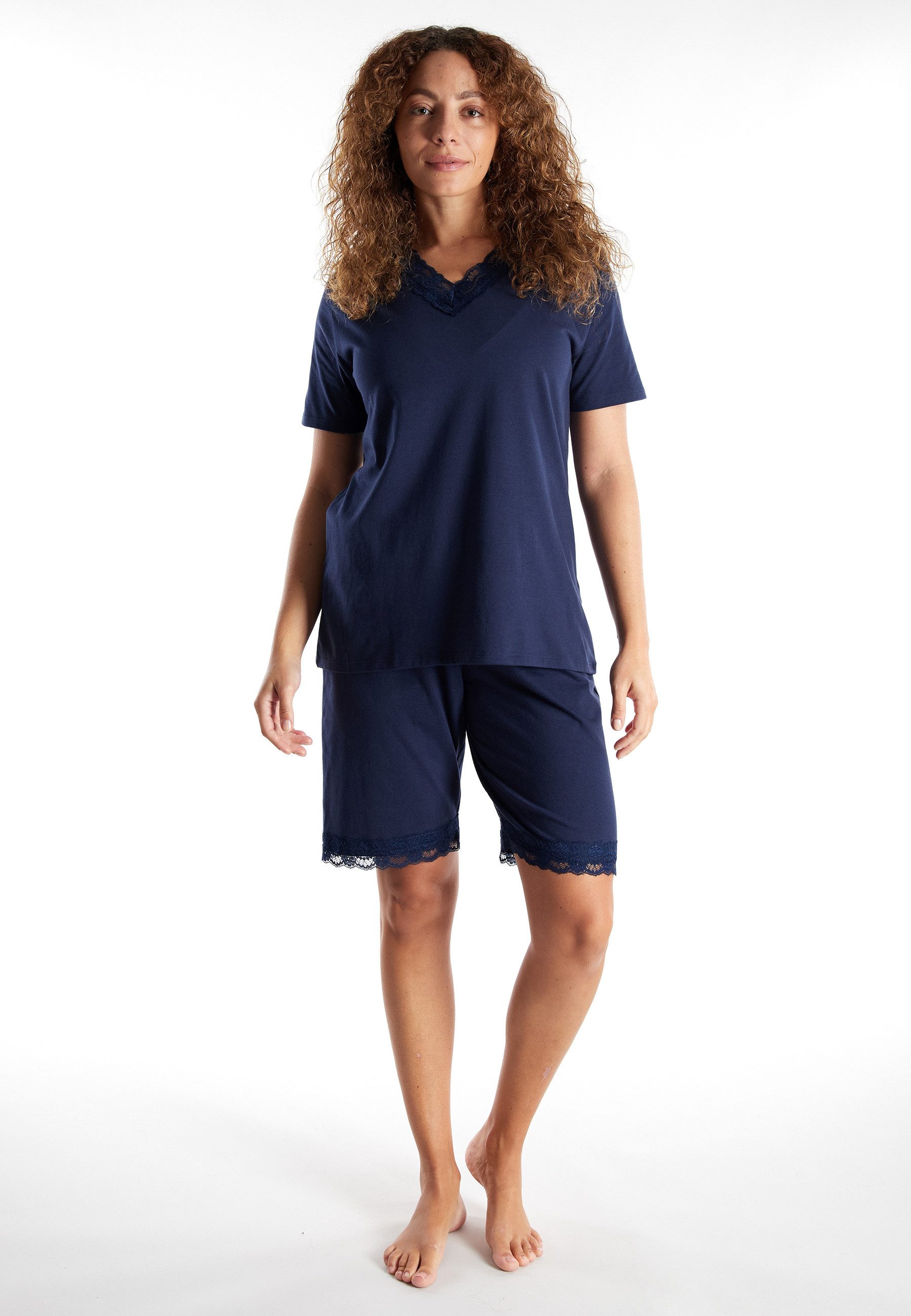 GÖTZBURG Shorty mit Spitze, Kurzarm, V-Ausschnitt, Baumwollmix