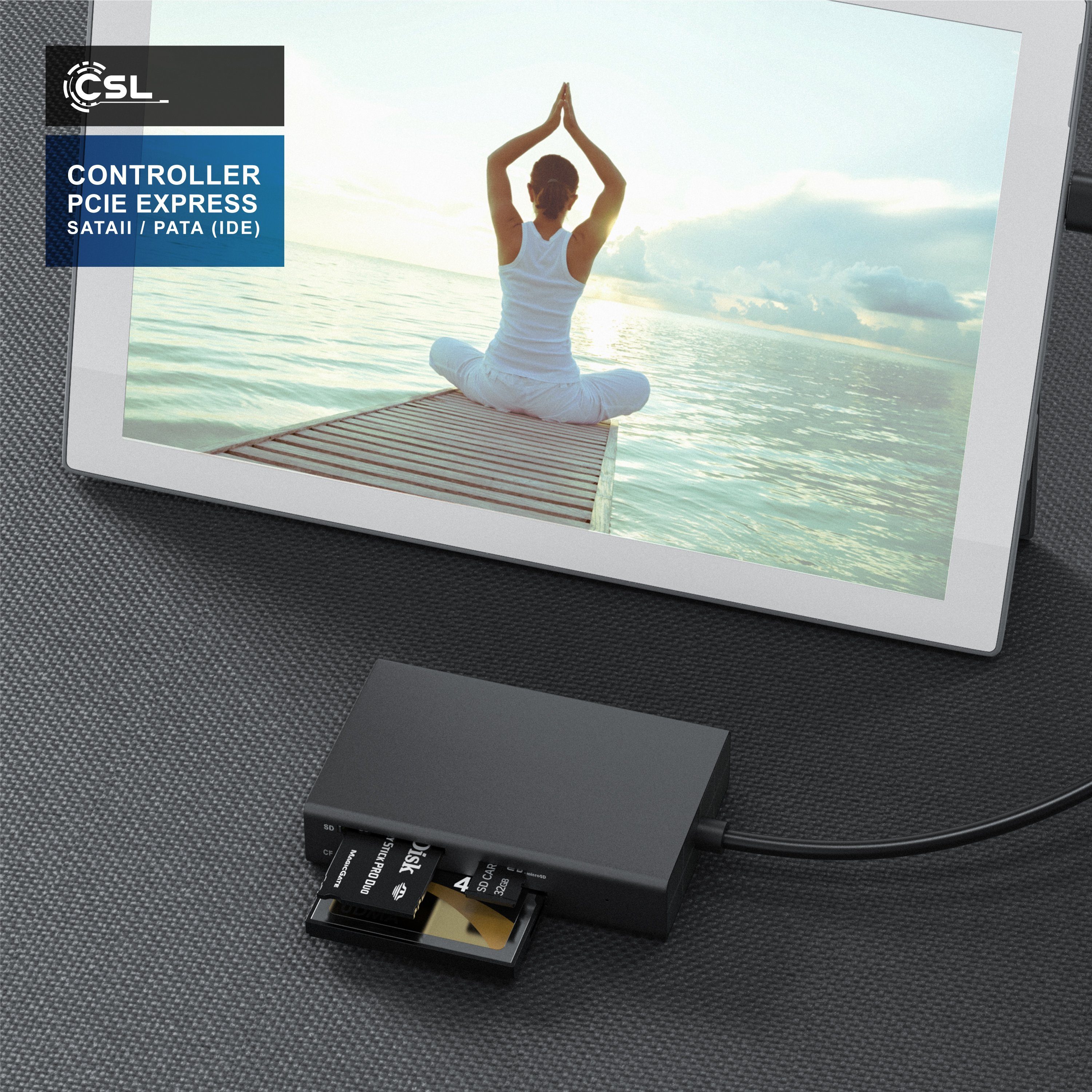 CSL USB-C Kartenlesegerät inkl. USB Kabel 3 in 1 Kartenleser mit USB 3.2 USB-Adapter USB-C, Speicherkartenleser für SD, SDHC, SDXC, MicroSD, MicroSDHC, Micro SD – Bild 4 von 5
