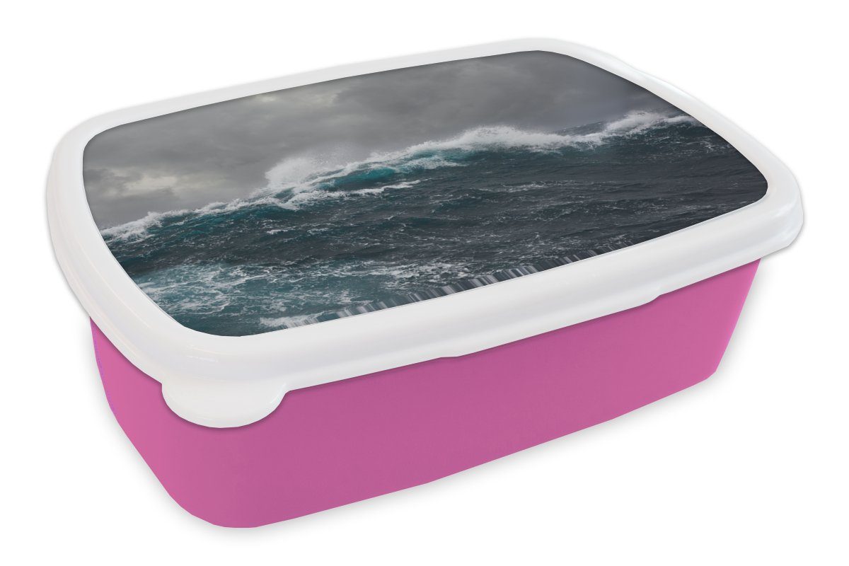 MuchoWow Lunchbox Meer - Sturm - Welle, Kunststoff, (2-tlg), Brotbox für Erwachsene, Brotdose Kinder, Snackbox, Mädchen, Kunststoff rosa