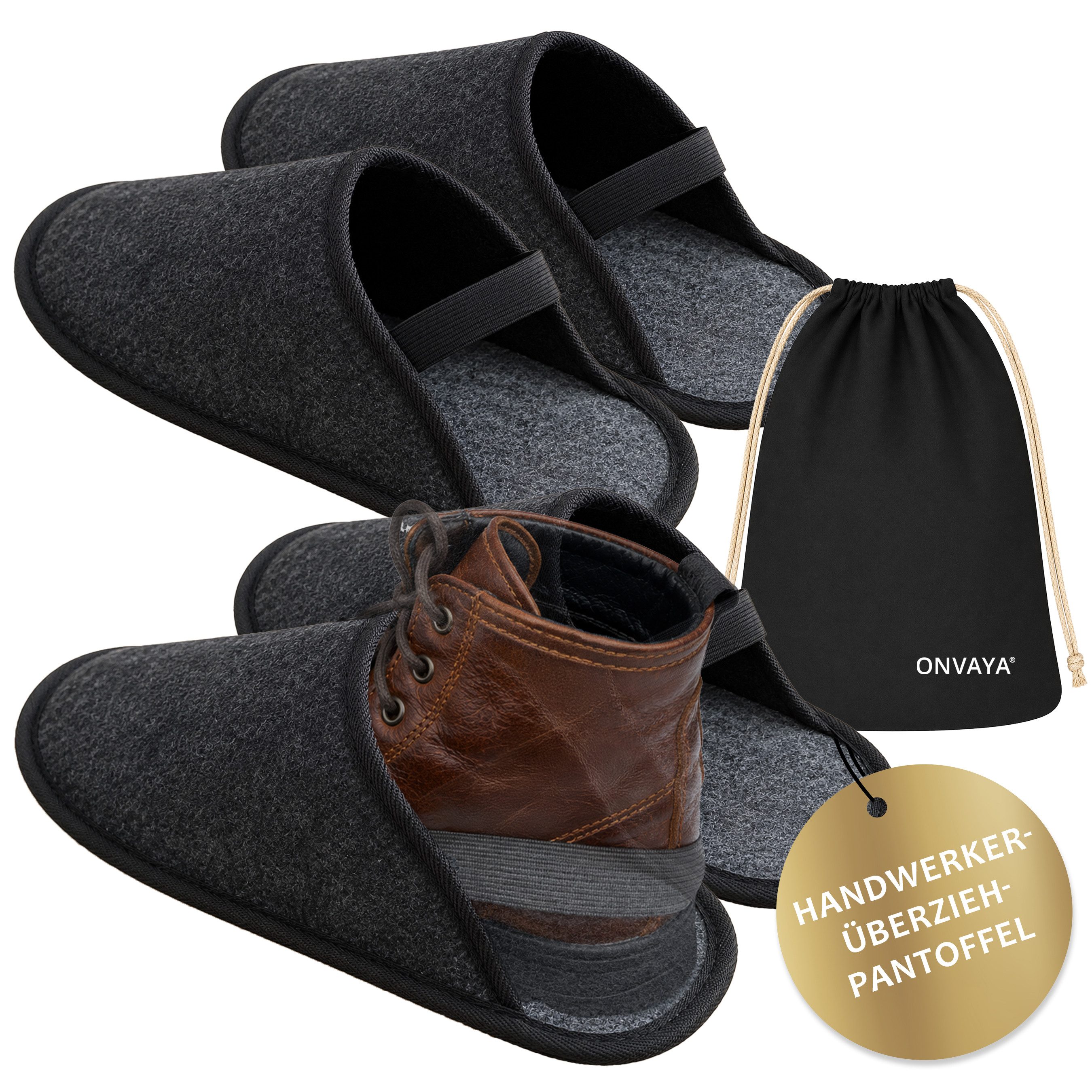 ONVAYA Handwerkerpantoffel mit Gummiband, ABS-Sohle, Museumpantoffel Hausschuh