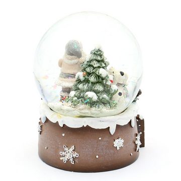 Dekohelden24 Schneekugel Schneekugel Weihnachtsmann mit Tannenbaum und Hund auf aufwendig verzi (1 St)